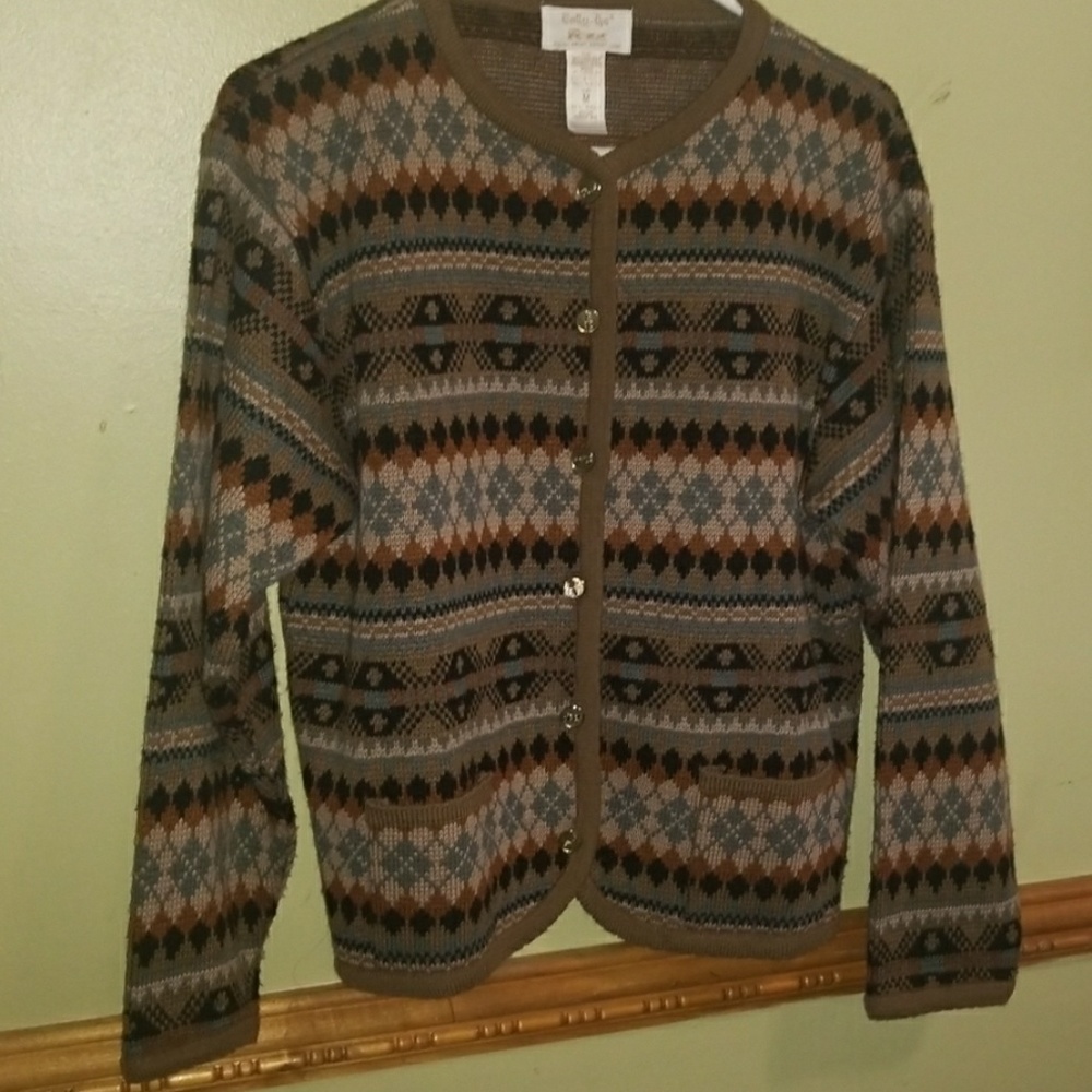 Tally-ho vintage cardigan multi neutral print med